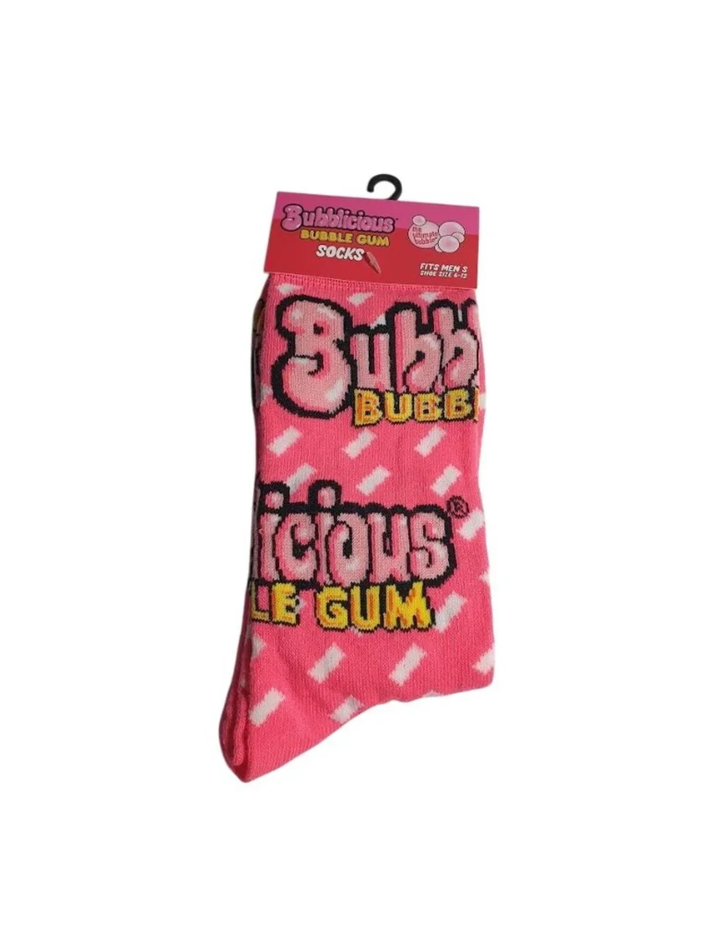 Bubblicious Bubble Gum Crew Socks Novelty Men Shoe Size 6 to 12 Pink White Gift